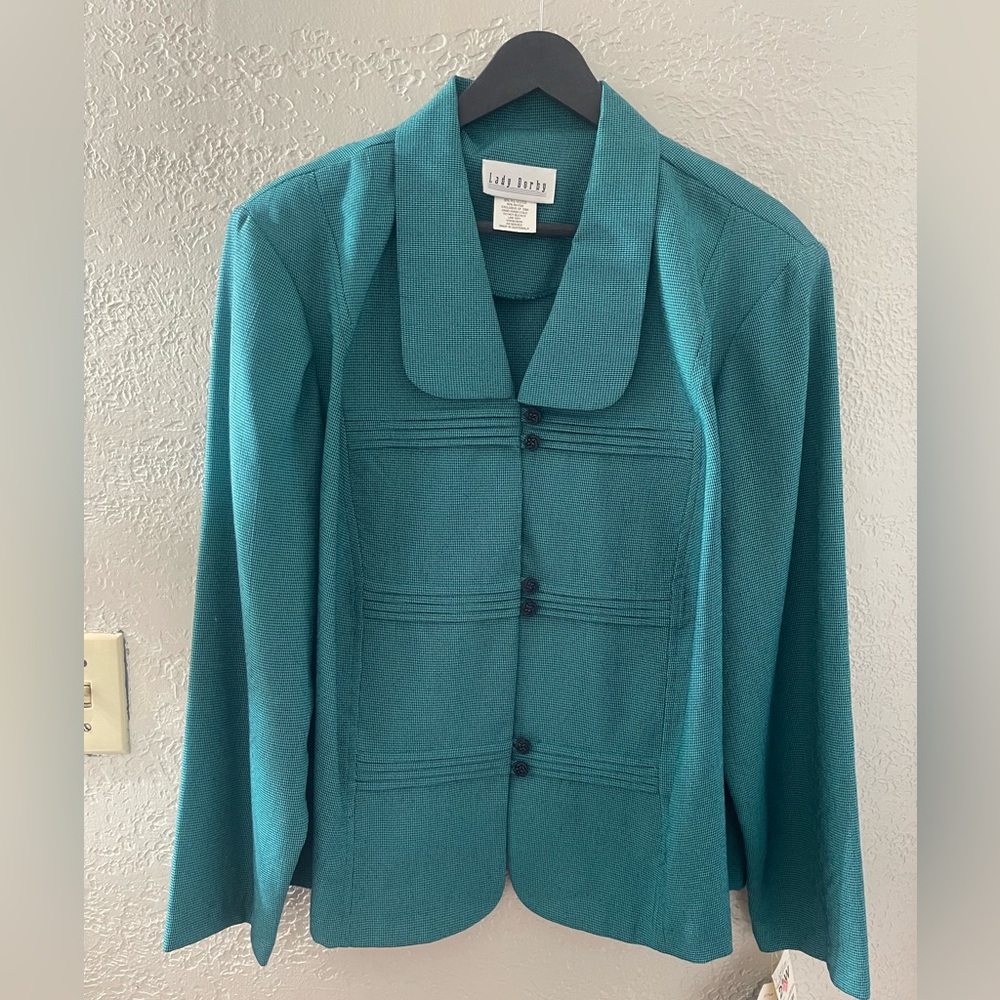 NWT Vintage 1980s Lady Dorby Teal/Black‎ Women's checkered Jacket Size 22W